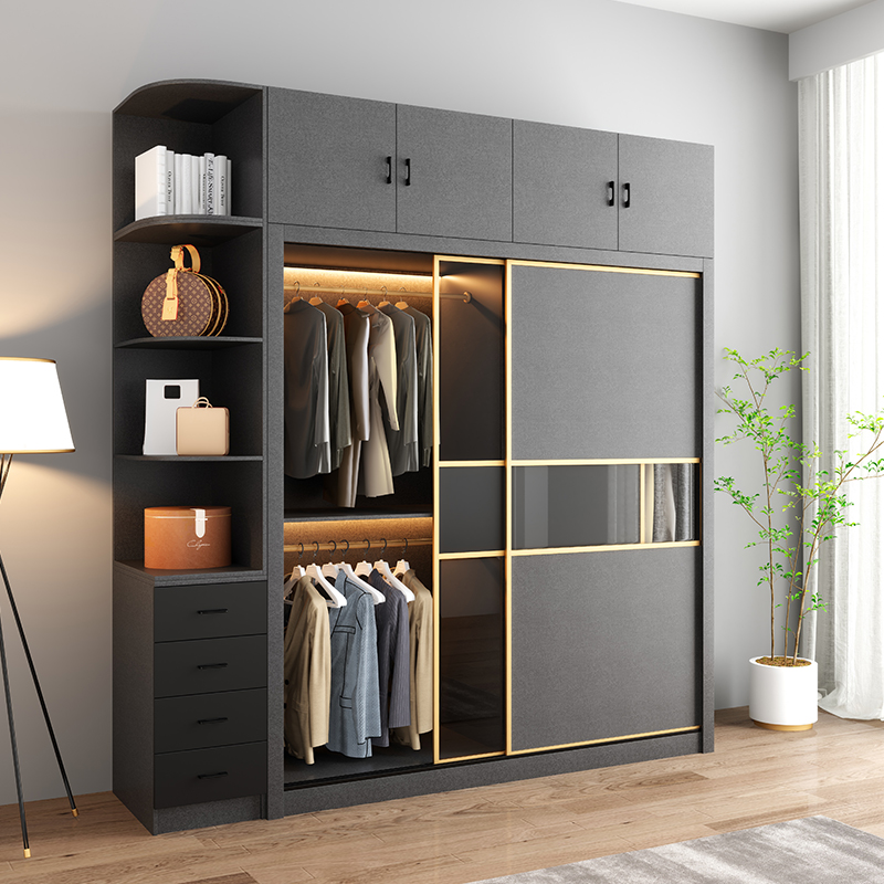 现代简约推拉玻璃门衣柜家用主卧室轻奢热销榜衣柜出租房用衣橱