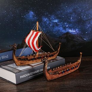 复古怀旧帆船龙舟创意家居摆件实木树脂客厅办公室酒柜高档装饰品