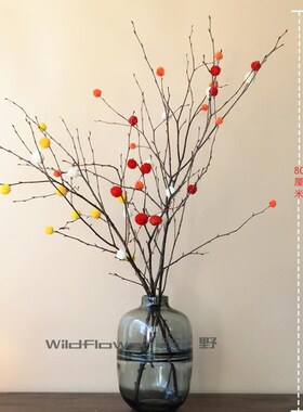 天然枯树枝干枝红色永生花干花艺术客厅卧室玄关前台装饰玻璃花瓶