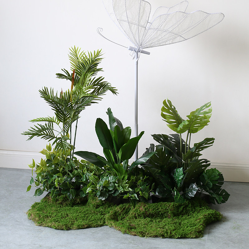 小型仿真绿植摆件花槽花箱植物造景商场橱窗楼梯角落散尾龟背盆栽