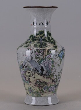 仿古瓷器大清乾隆粉彩十八鹤金钟花瓶做旧中式摆件古董古玩收藏