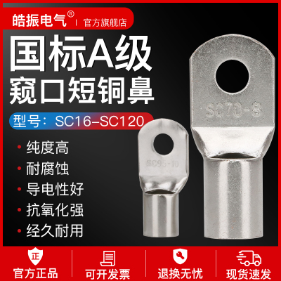 SC窥口铜鼻子16/12/10/35平方紫铜接线端子镀锡铜线耳接头短线鼻