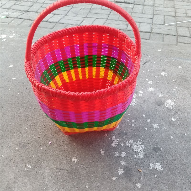 手编塑钢带手工编织篮子手提编织篮成品圆形手工篮子菜篮子收纳篮