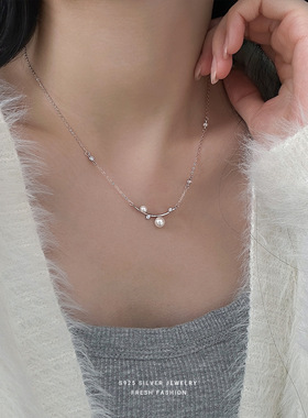 S925银珍珠项链锁骨链