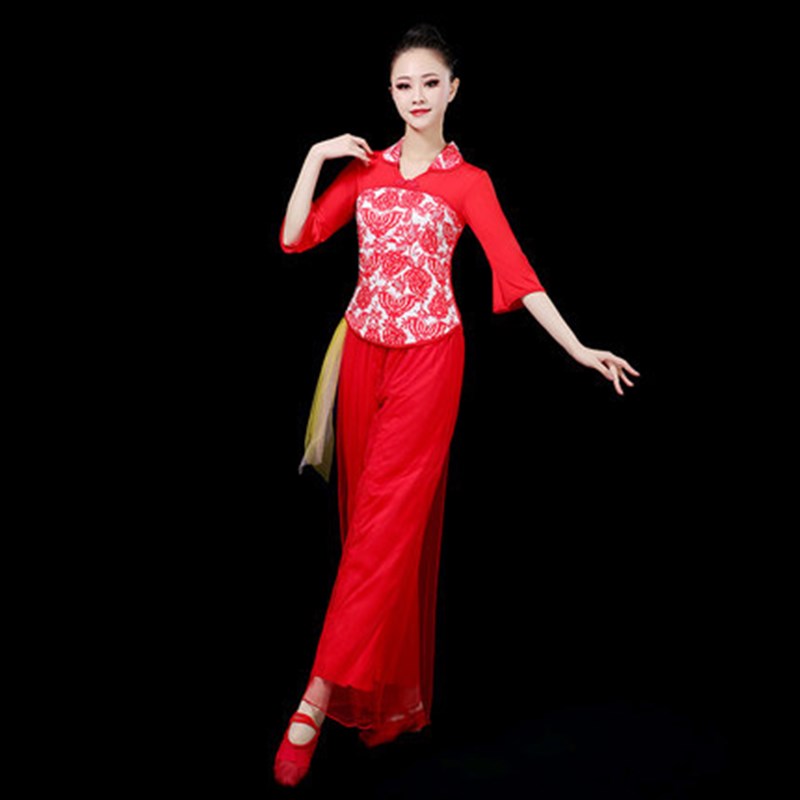 秧歌服装演出服女成人大红新款中老E年扇子舞民族舞蹈广场舞服套