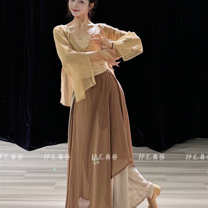 古典舞演出服练功飘逸雪纺裙裤现代舞蹈服K女中国舞宽松形体阔腿