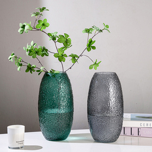 复古雪柳枯木逢春台面玻璃大号花瓶马醉木富贵竹鲜枝水培插花摆件