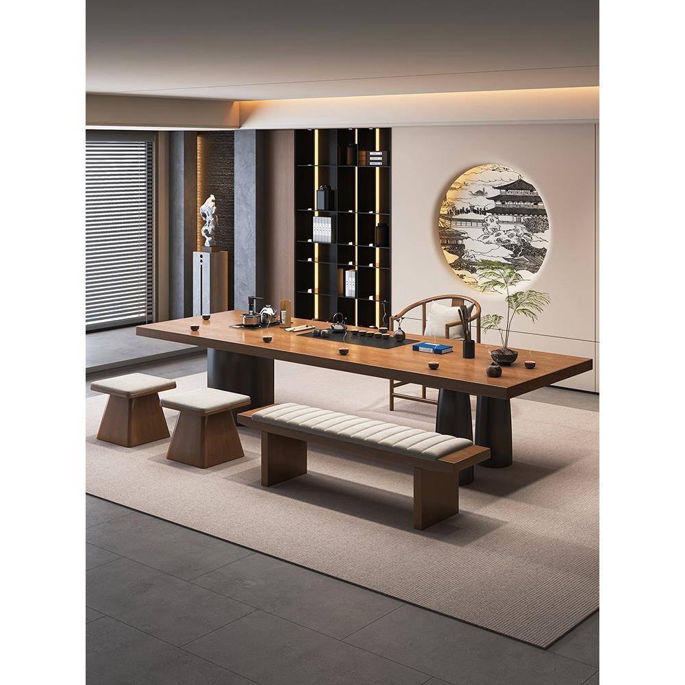 新中式实木茶桌椅组合办公室接待泡茶台新款高端原木大板家用客厅