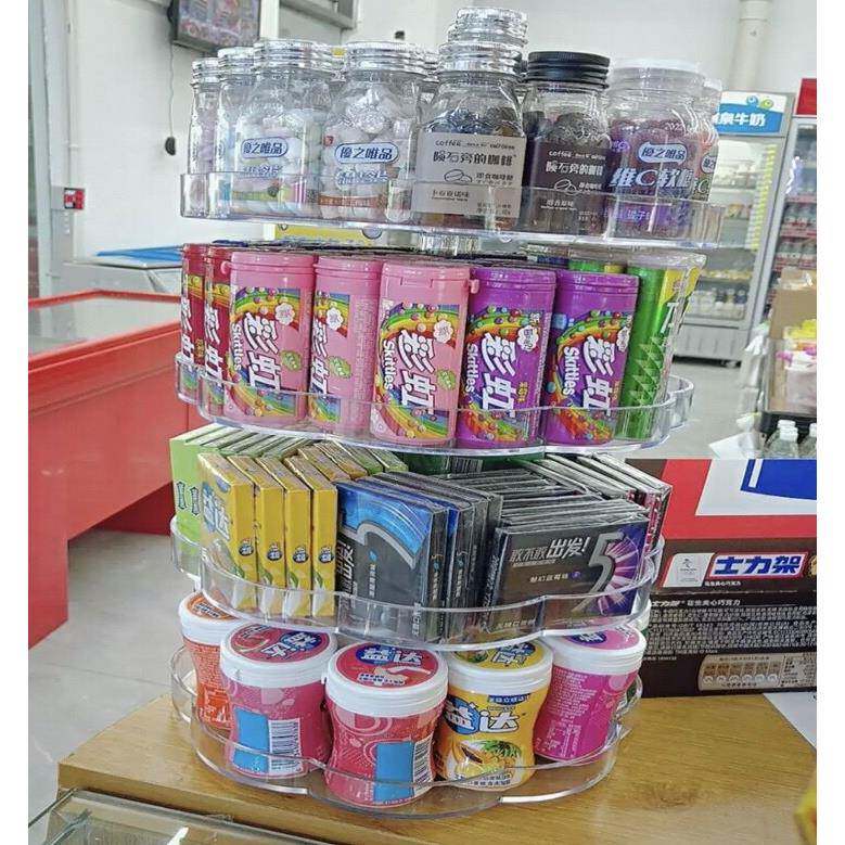 便利店旋转陈列架口香糖零食展示架超市旋转多层架子化妆品展示架