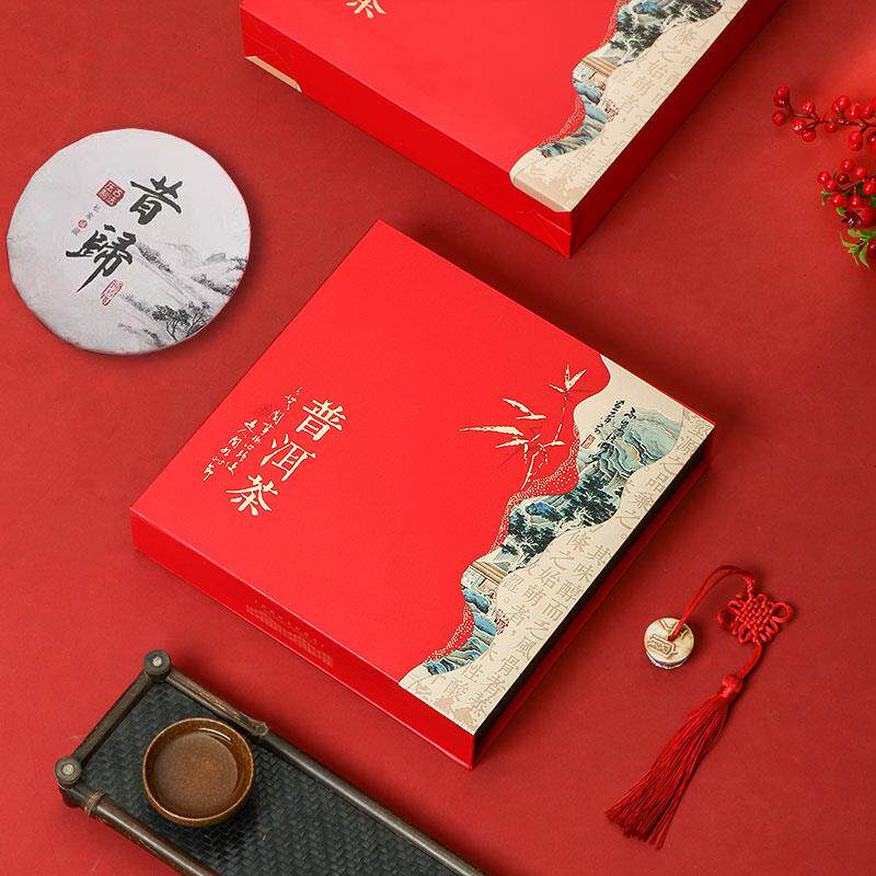 新款普洱茶单饼礼盒 357克单饼包装盒普洱茶包装盒茶饼包装盒空盒