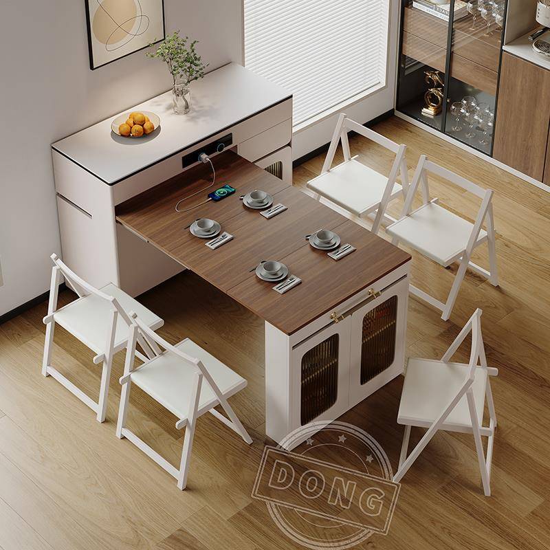 2025新款实木岛台餐桌一体可伸缩折叠小户型家用多功能导台加餐桌