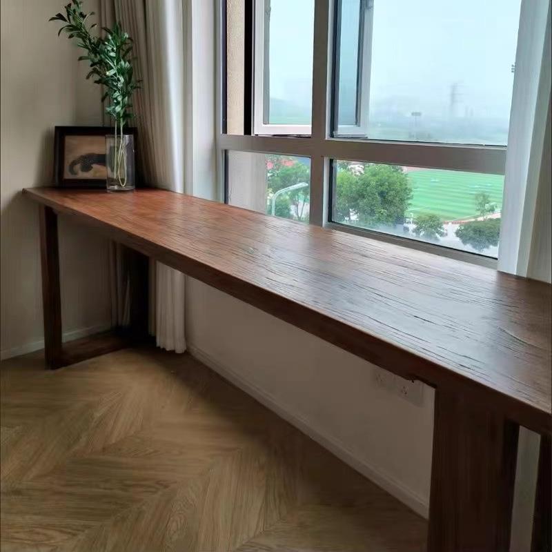 老榆木实木长条桌原木双人书桌茶桌餐桌办公桌吧台大板桌面板定制