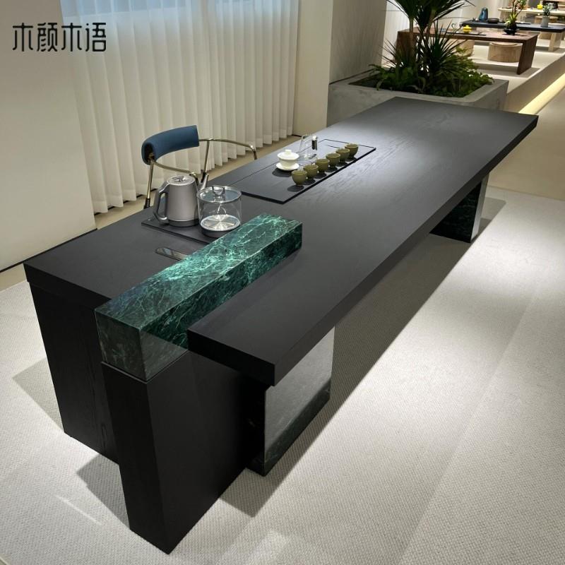 新中式岩板茶桌意式极简轻奢现代2025款一体式泡茶台办公室家用