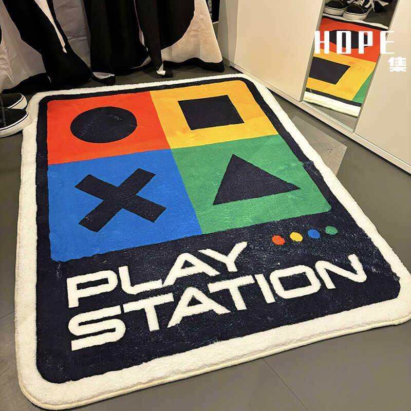 索尼PS5游戏机异形不规则床边地毯客厅卧室电竞房仿羊绒毯脚地垫
