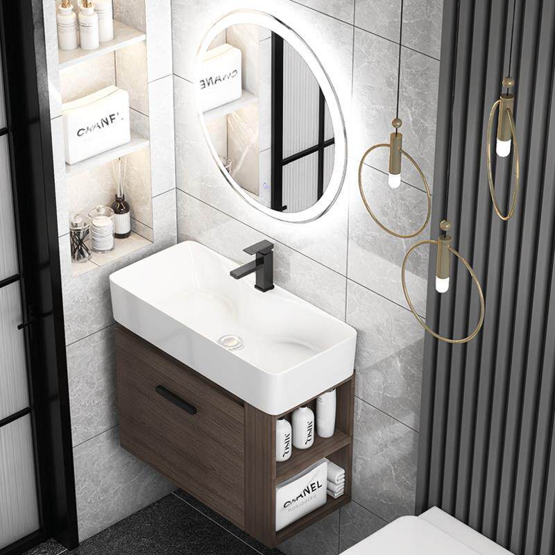 实木小户型浴室柜卫生间洗脸盆柜组合侧边收纳洗手盆柜一体洗漱台