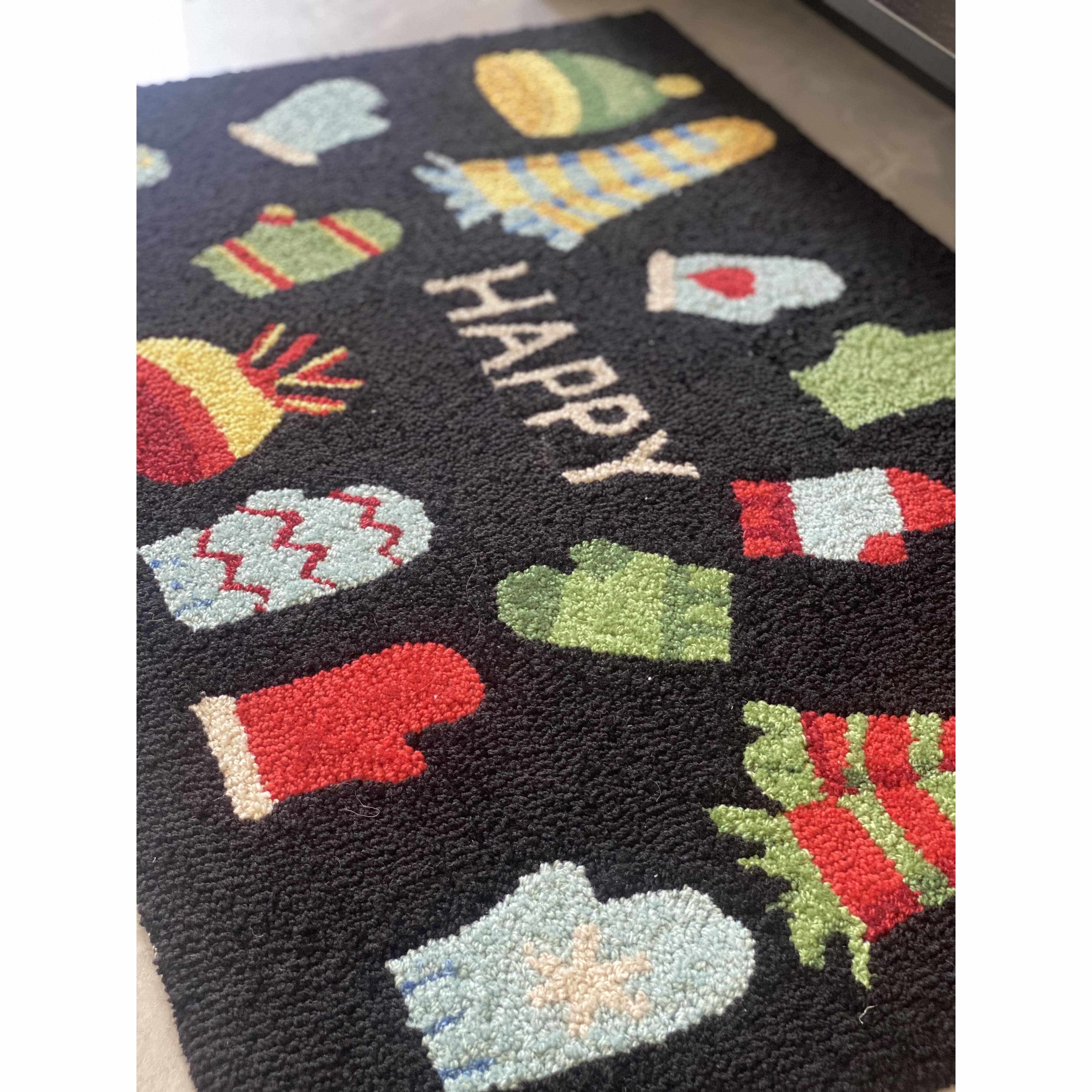 出口外贸美式手工地毯地垫90*60cm家用门厅入户卡通圣诞小手套