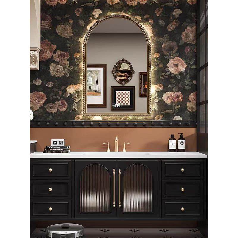 2025新款法式奶油风浴室柜组合橡木陶瓷一体盆萧山洗漱台洗手脸盆