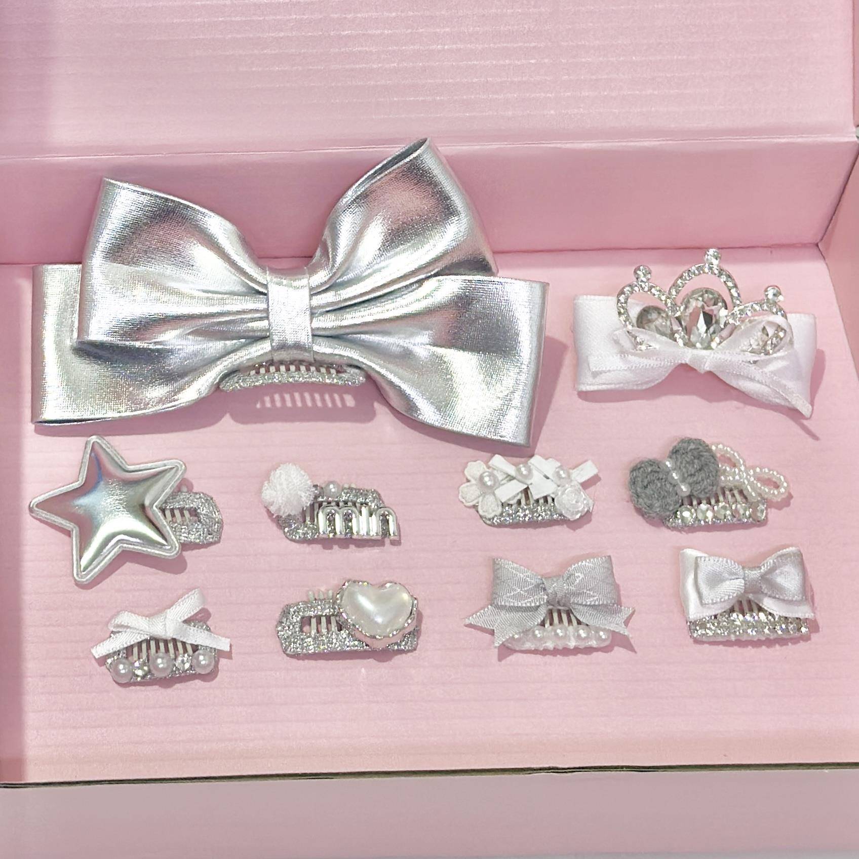 宠物发夹迷你碎发bb夹银色蝴蝶结鼻梁夹猫头饰马尔济斯约克夏发卡