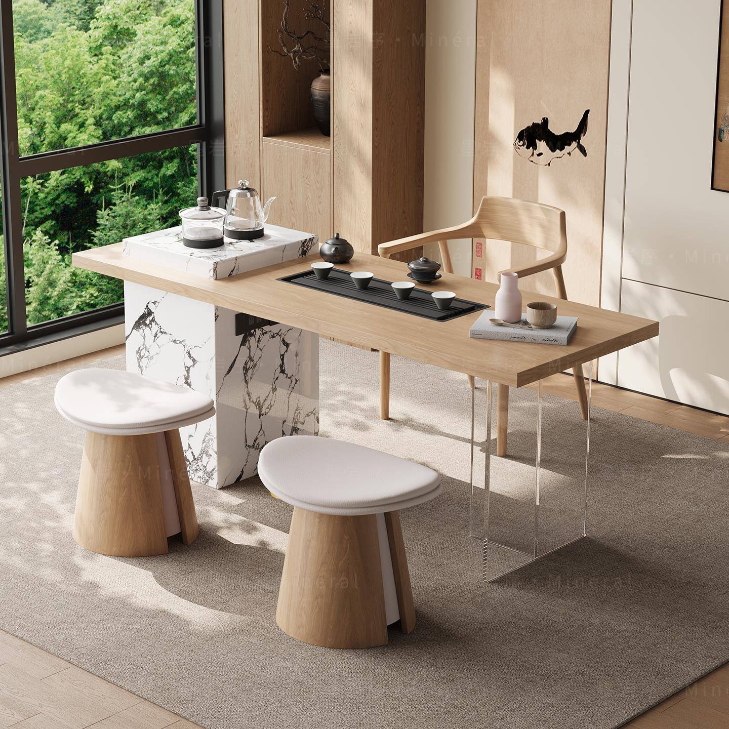 意式茶桌家用小茶台轻奢极简客厅小型高级感泡茶桌岩板阳台茶桌椅