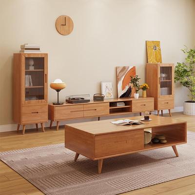 实木茶几客厅家用2025新款小户型原木风高级感落地茶几电视柜组合