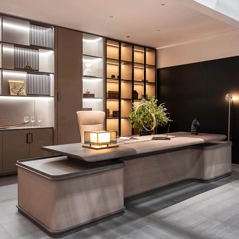 新中式老板办公桌轻奢现代高级感实木老板桌大班台黑胡桃木总裁桌