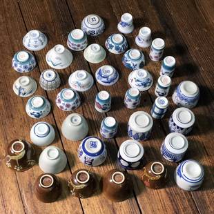 80年代出口库存老瓷器手绘五彩茶杯酒杯闻香杯豆青釉玉字主人杯子