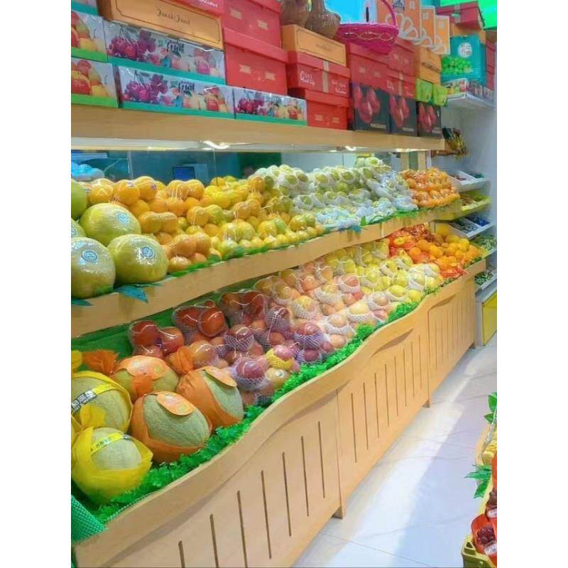 定制水果货架展示架梯形货架钢木台阶水果店架子收银台中岛展示柜