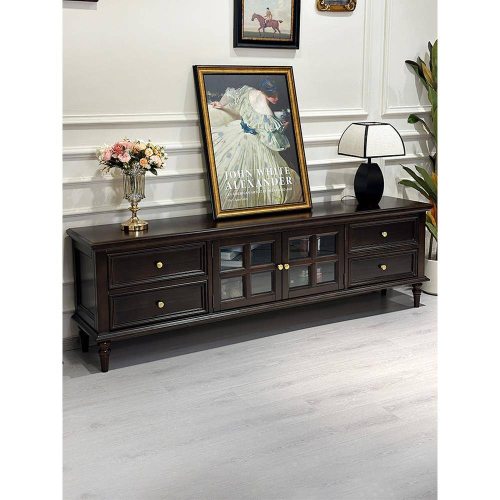 经典美式实木长方形茶几核桃木全实木轻奢美式乡村带抽屉客厅家具