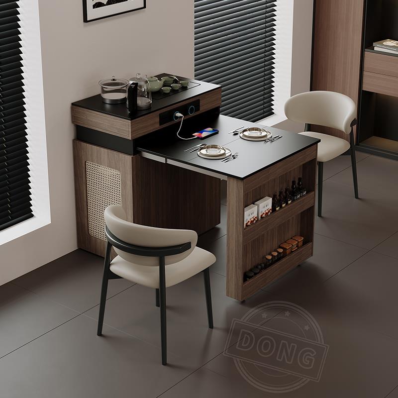 多功能导台一体式可折叠伸缩小户型实木岛台餐桌2025新款家用餐桌