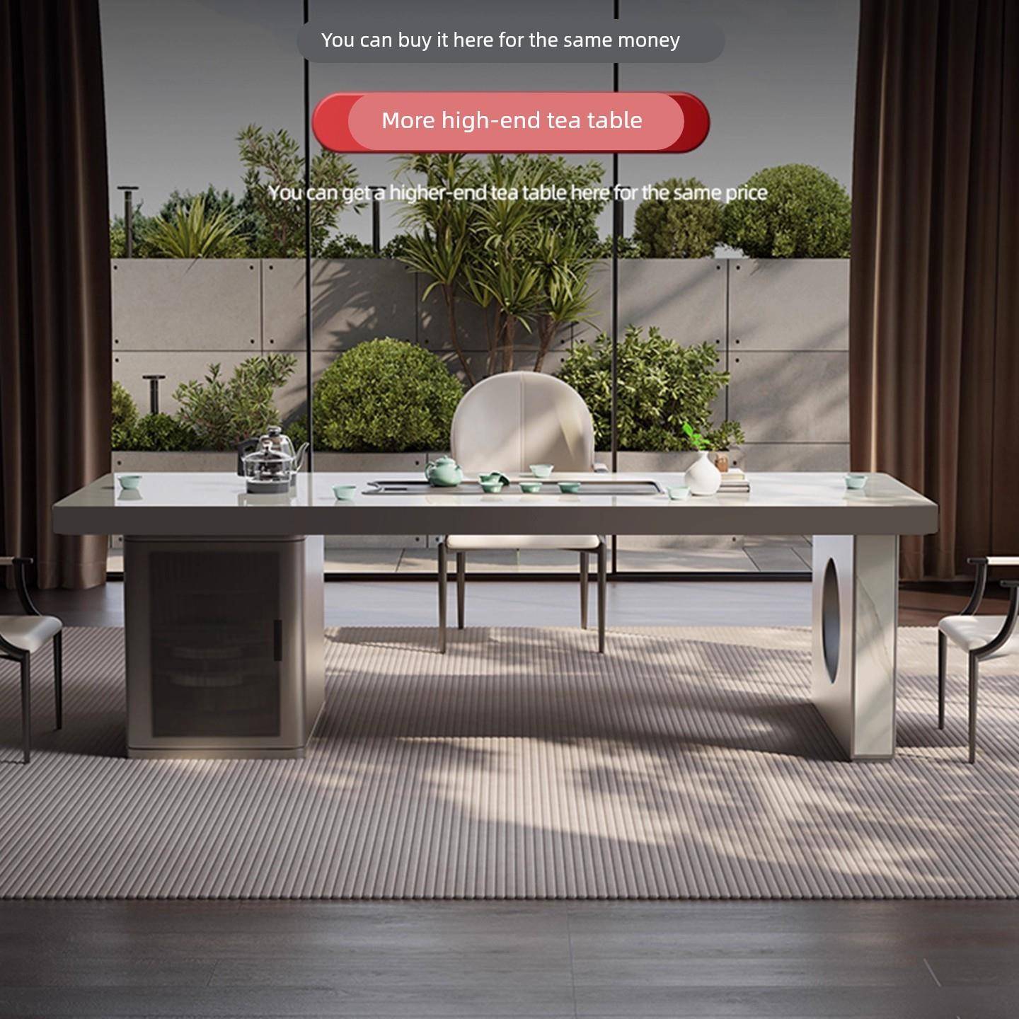 意式轻奢岩板茶桌椅组合现代简约家用客厅茶台办公室泡茶桌一体式