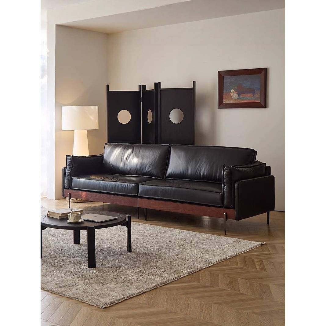 法式覆古风格黑色油蜡皮沙发中世纪小公寓客厅实木创意民宿柚子沙,住宅家具,皮艺沙发,淘宝优惠券,粉丝福利购,淘宝优惠卷