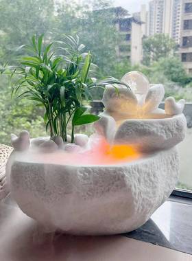 假山流水加湿净化盆景桌面喷泉店铺居家办公桌转运球流金聚宝水景