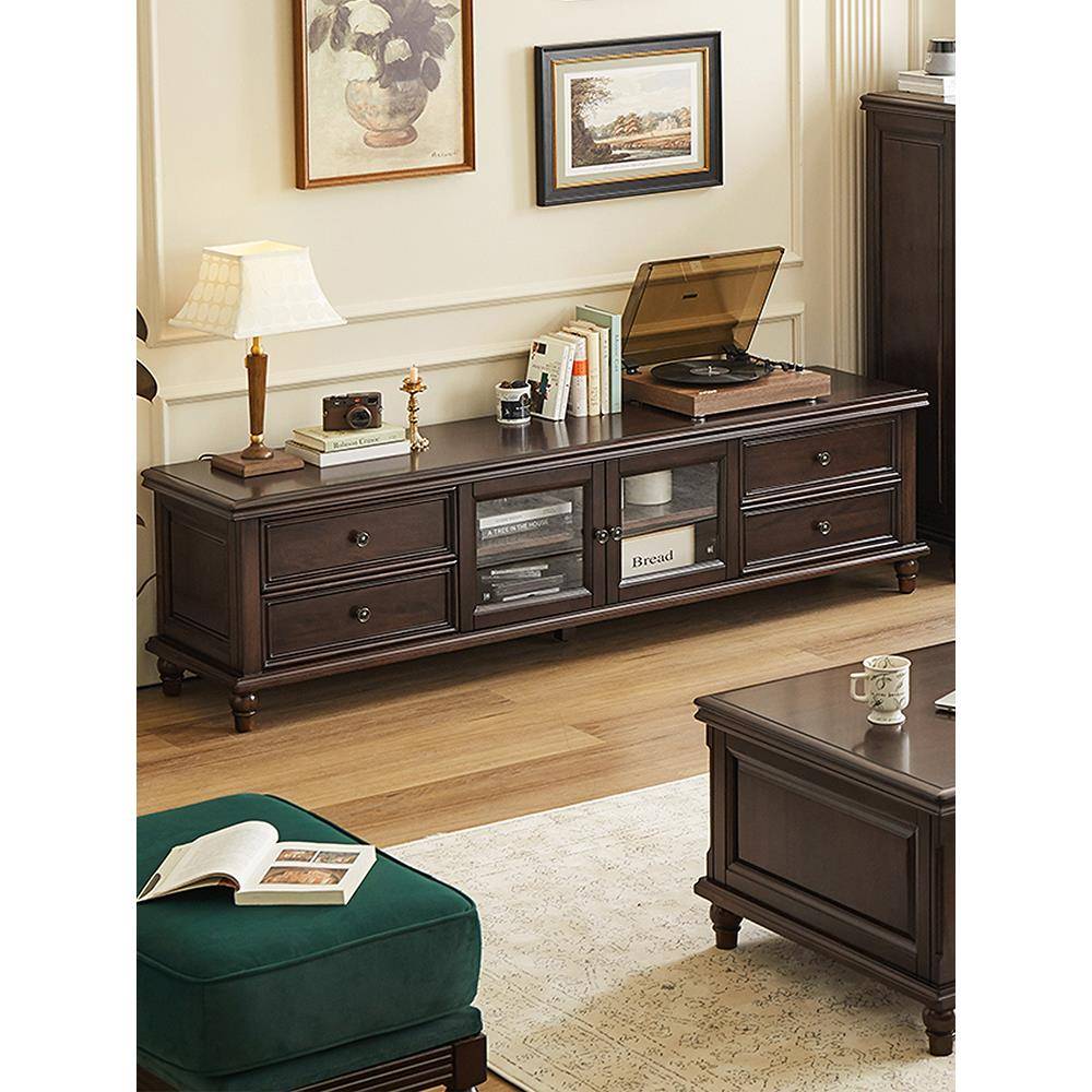 经典美式实木长方形茶几核桃木全实木轻奢美式乡村带抽屉客厅家具