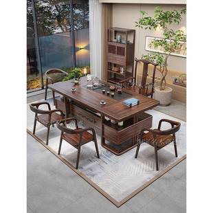 乌金木实木大板茶桌椅罗汉床组合新中式高端茶几办公室家用茶台