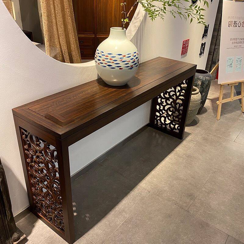 乌金木玄关桌新中式实木条案进户玄关台简约禅意装饰雕花平头案台
