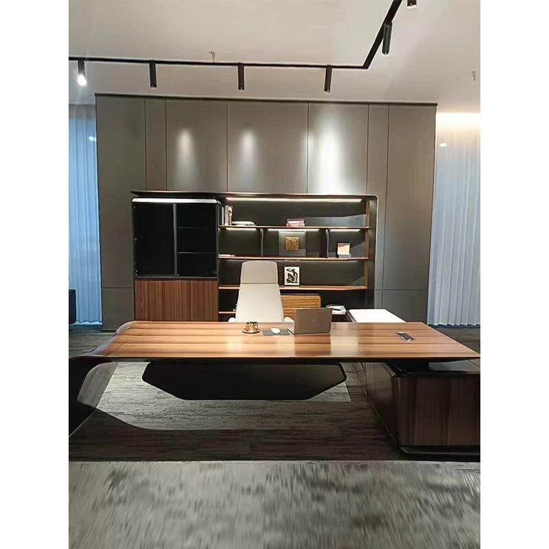 新中式办公室实木大板桌办公桌领导老总纯实木大班台老板桌带侧柜