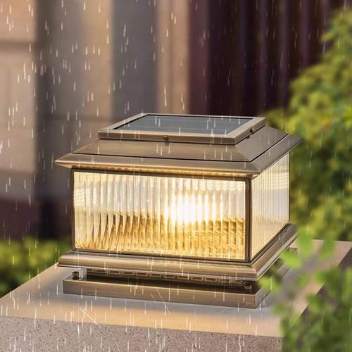 全铜太阳能柱头灯新农村别墅大门口门柱灯花园院墙简约围墙庭院灯