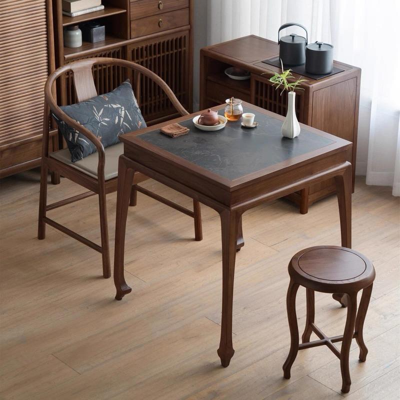 新中式北美黑胡桃木茶桌阳台推拉家用小茶台2025新款宋式美学家具