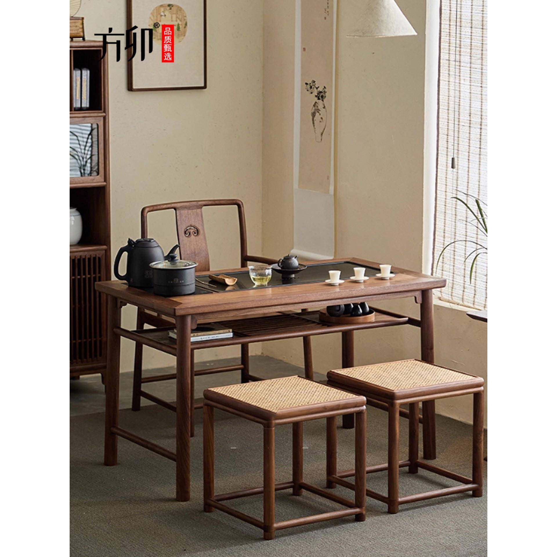 方卯新中式阳台茶桌椅组合禅意会客桌黑胡桃木客厅轻奢实木泡茶台,住宅家具,家用茶台/茶桌,淘宝优惠券,粉丝福利购,淘宝优惠卷