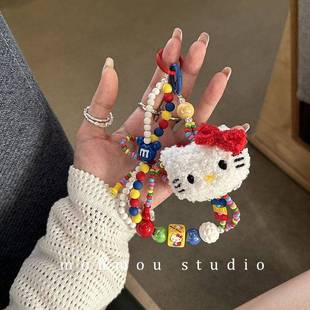 moumou studio毛绒少女猫咪彩珠手机链手机绳数字挂绳创意挂件