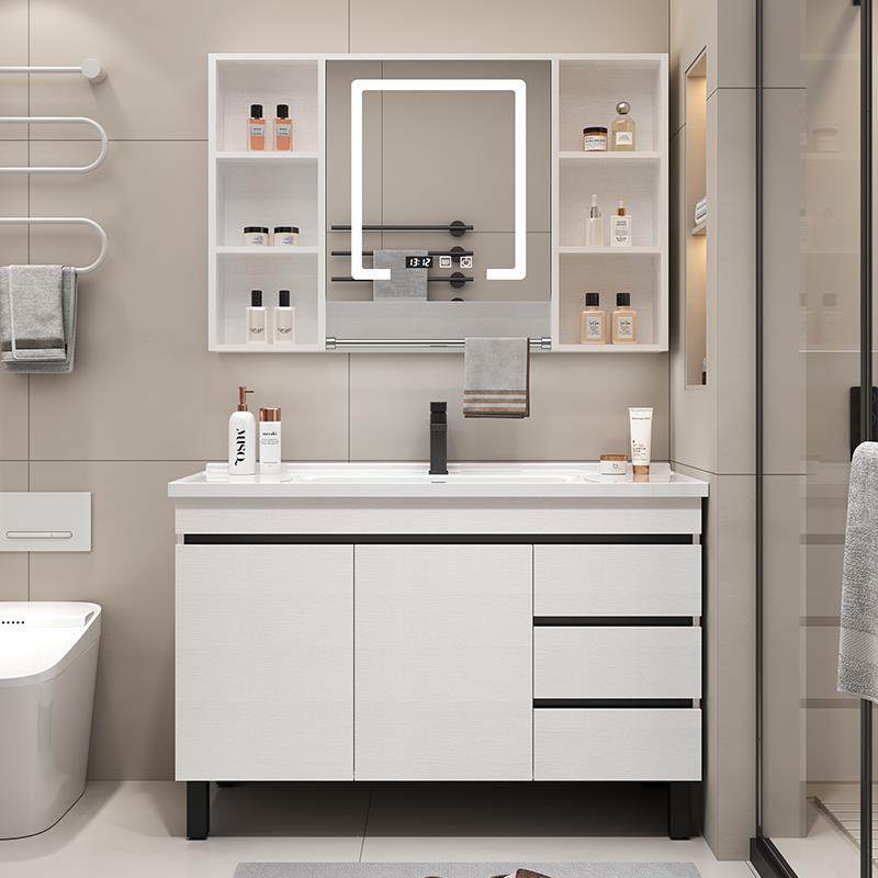 卫生间洗脸盆柜组合落地式实木浴室柜陶瓷一体盆新款洗手池洗漱台