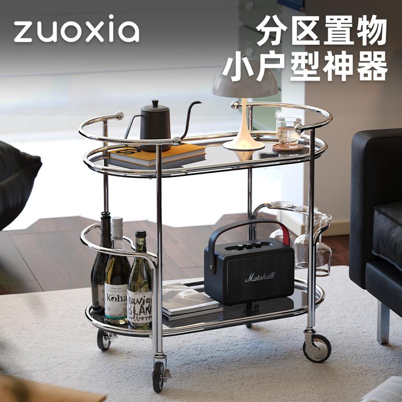 左下City推车家用中古可移动茶几客厅餐车沙发边几覆古床头置物架