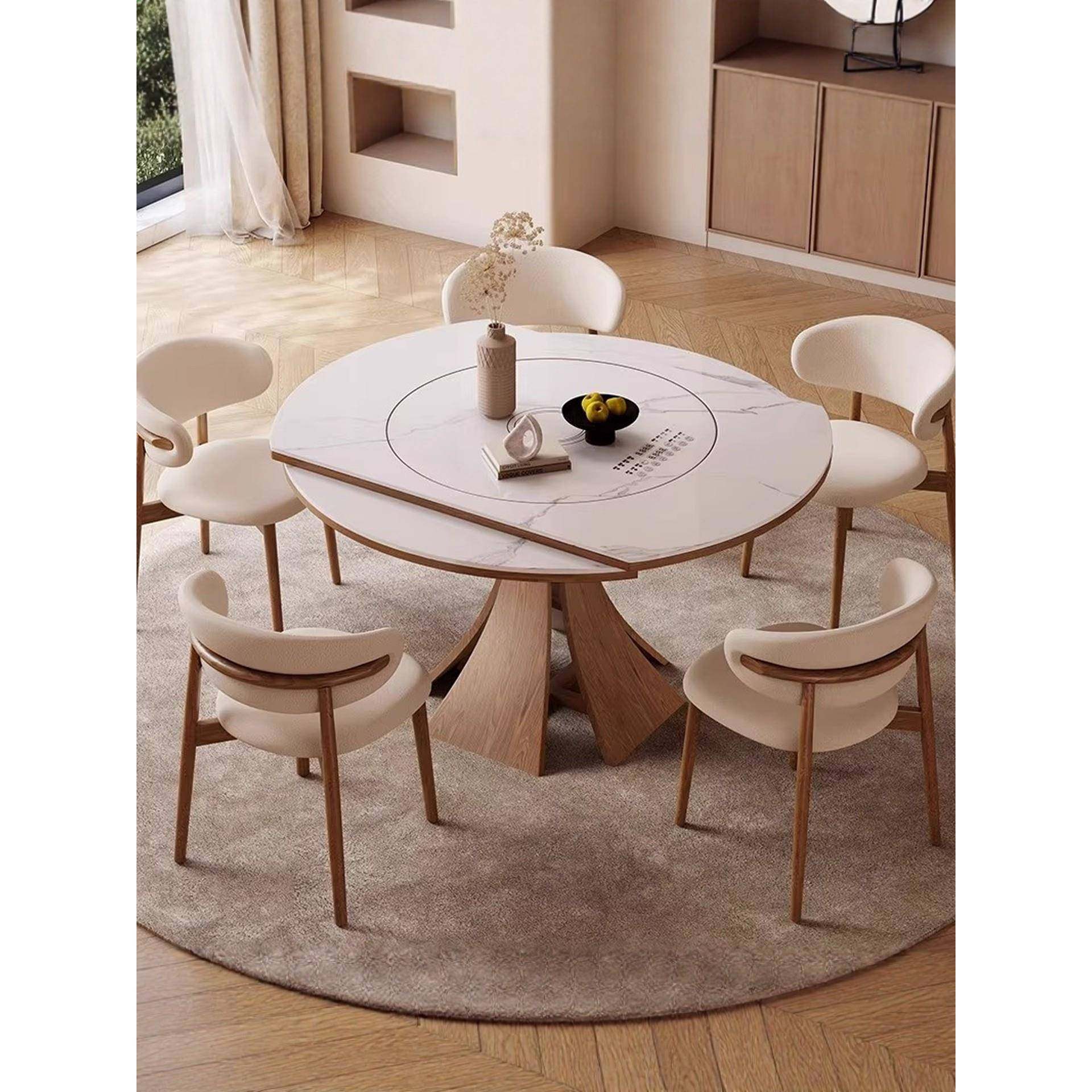 中古风实木伸缩餐桌法式家用岩板折叠圆桌内嵌转盘电磁炉火锅桌,住宅家具,实木餐桌,淘宝优惠券,粉丝福利购,淘宝优惠卷