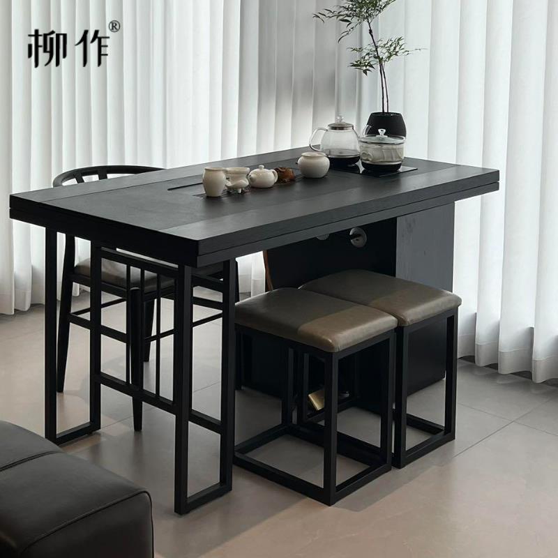 柳作新中式茶桌实木黑色高级感定制禅意茶室家用阳台现代简约茶台