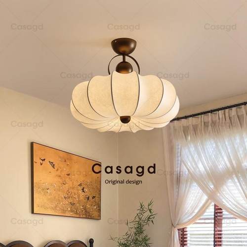 法式复古卧室吸顶灯中古布艺餐厅灯仿蚕丝侘寂风温馨房间主灯casa