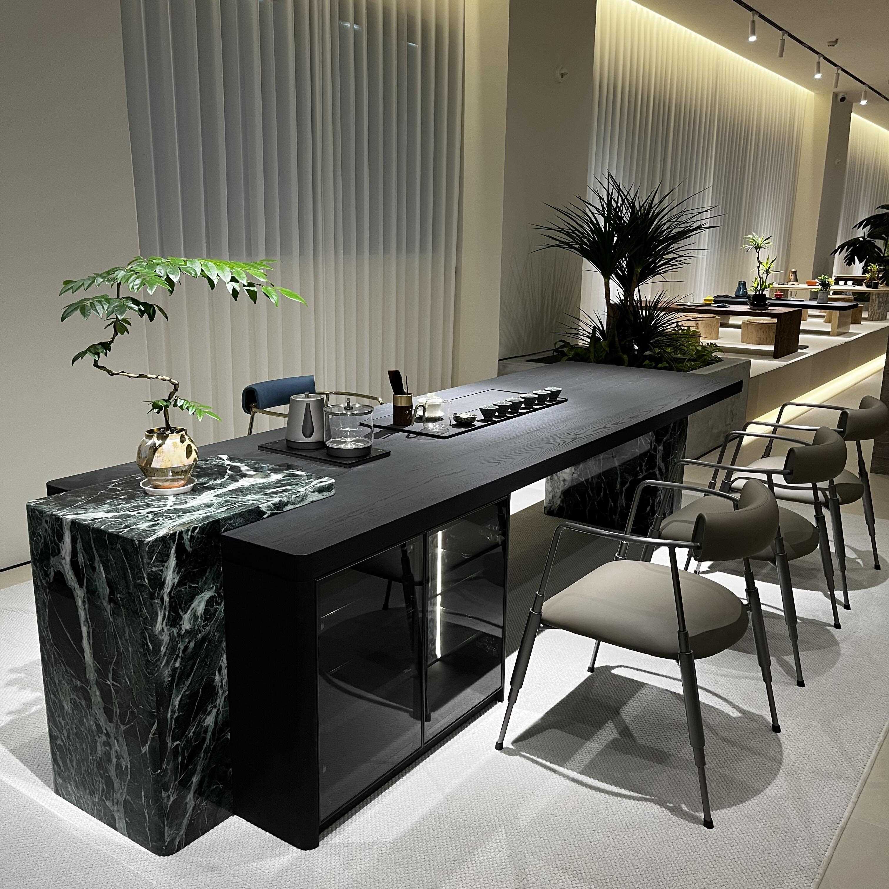 意式极简实木茶台现代简约黑色大板茶桌办公室家用大理石泡茶桌