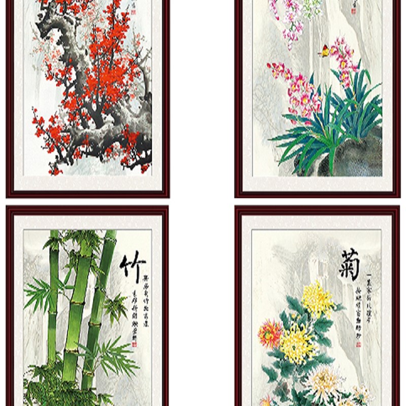装饰画客厅沙发玄关中堂背景墙无框画心芯山水国画梅兰竹菊四君子图片