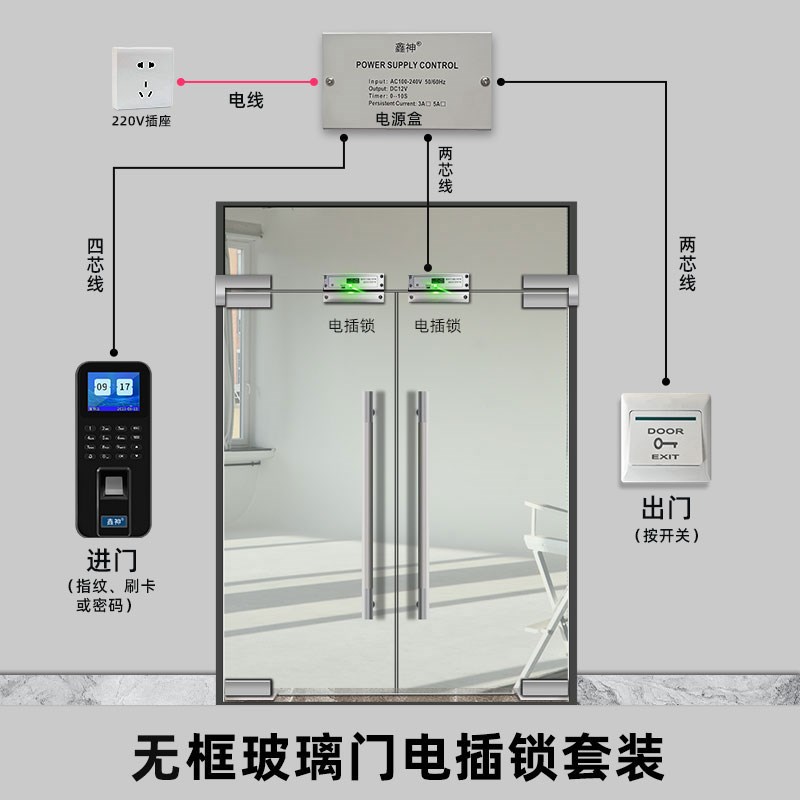 无框玻璃门电插锁明装门禁锁指纹锁刷卡锁密码锁办公室门禁一体机