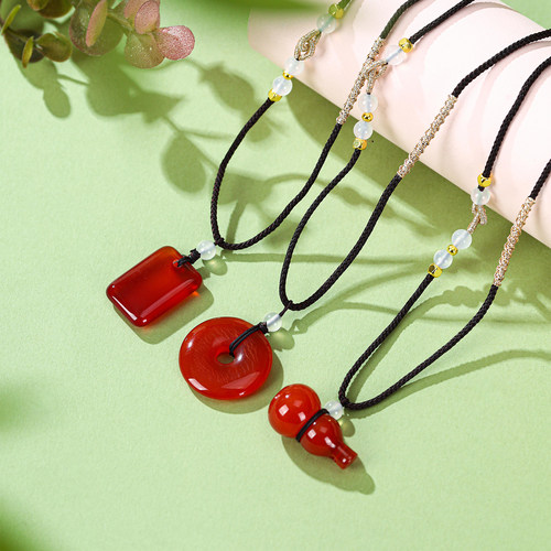 天然红玛瑙葫芦平安扣项链毛衣链