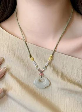 天然石祥云如意锁项链女款毛衣链